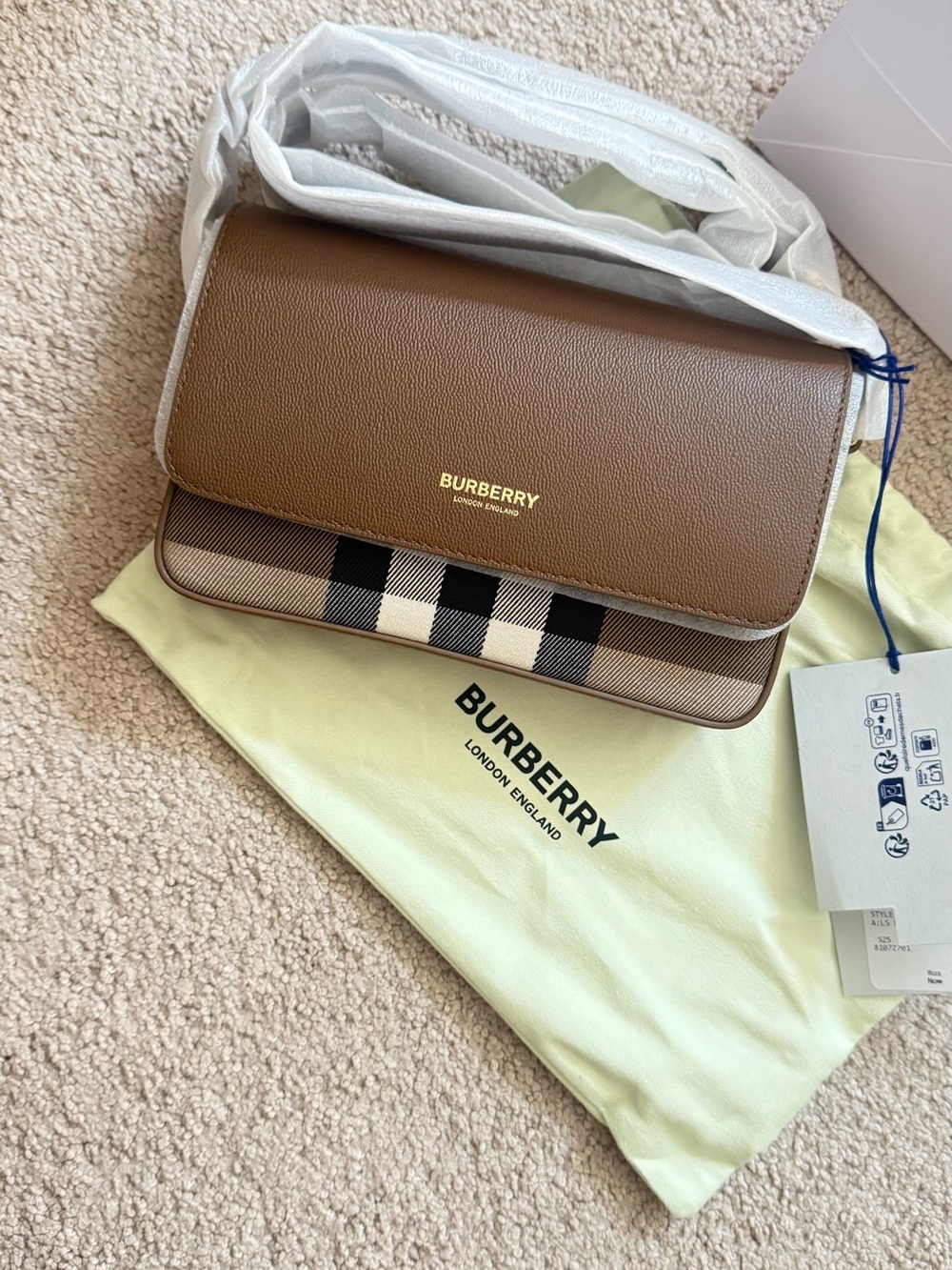 Burberry Brown Leather and Check Crossbody Bag